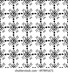 Seamless vector pattern. Black and white geometrical background with hand drawn decorative elements. Graphic illustration. Series of Hand Drawn Simple Geometrical vector Patterns.