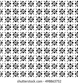 Seamless vector pattern. Black and white geometrical background with hand drawn little cross and dots. Simple design. Graphic vector illustration. Series of Hand Drawn Simple Geometrical Patterns.