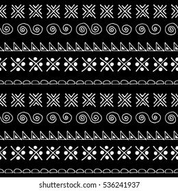Seamless vector pattern. Black and white geometrical background with hand drawn little decorative elements.Simple design Graphic vector illustration. Template for wrapping, background wallpaper cover
