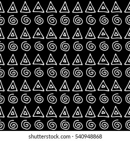Seamless vector pattern. Black and white geometrical background with hand drawn little decorative elements.Simple design Graphic vector illustration. Template for wrapping, background wallpaper cover?