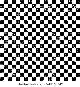 Seamless vector pattern. Black, white geometric checkered brown background with squares. Grunge texture with attrition, cracks and ambrosia. Old style vintage design. Graphic illustration..