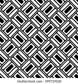 Seamless vector pattern. Black and white geometrical background with hand drawn decorative tribal elements. Print with ethnic, folk, traditional motifs. Graphic vector illustration.