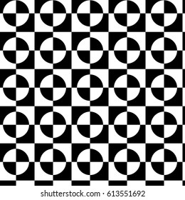 SEAMLESS VECTOR PATTERN. BLACK AND WHITE CHESS BOARD WITH CIRCLE