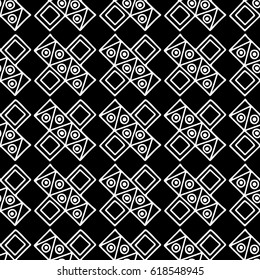 Seamless vector pattern. Black and white geometrical background with hand drawn decorative tribal elements. Print with ethnic, folk, traditional motifs. Graphic vector illustration