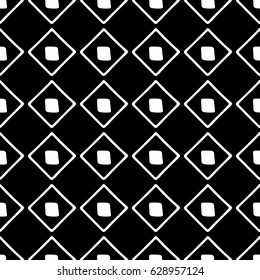 Seamless vector pattern. Black and white geometrical background with hand drawn decorative tribal elements. Print with ethnic, folk, traditional motifs. Graphic vector illustration.