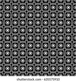 Seamless vector pattern. Black and white geometrical background with hand drawn decorative tribal elements. Print with ethnic, folk, traditional motifs. Graphic vector illustration.