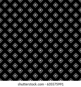 Seamless vector pattern. Black and white geometrical background with hand drawn decorative tribal elements. Print with ethnic, folk, traditional motifs. Graphic vector illustration.