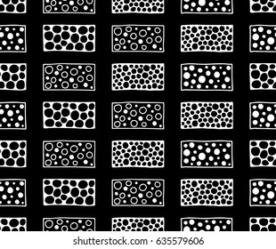 Seamless vector pattern. Black and white geometrical background with hand drawn decorative tribal elements. Print with ethnic, folk, traditional motifs. Graphic vector illustration.