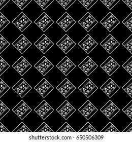 Seamless vector pattern. Black and white geometrical background with hand drawn decorative tribal elements. Print with ethnic, folk, traditional motifs. Graphic vector illustration.