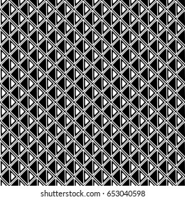 Seamless vector pattern. Black and white geometrical background with hand drawn decorative tribal elements. Print with ethnic, folk, traditional motifs. Graphic vector illustration.