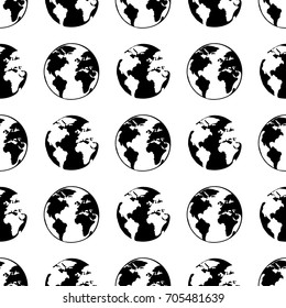 seamless vector pattern with black and white hand drawn Earth.Earth Hour.World environment day.Cartoon style.Can be used for design of wrapping paper,textile, blog decoration, banner, poster.