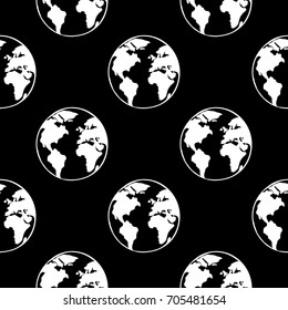 seamless vector pattern with black and white hand drawn Earth.Earth Hour.World environment day.Cartoon style.Can be used for design of wrapping paper,textile, blog decoration, banner, poster.