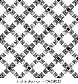 Seamless vector pattern. Black and white geometrical background with hand drawn decorative tribal elements. Print with ethnic, folk, traditional motifs. Graphic vector illustration.