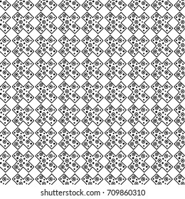 Seamless vector pattern. Black and white geometrical background with hand drawn decorative tribal elements. Print with ethnic, folk, traditional motifs. Graphic vector illustration.