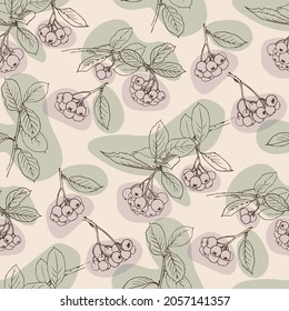 Seamless vector pattern, blackthorn branches and abstract spots. For textiles and packaging.