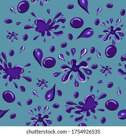 Seamless vector pattern with blots and droplets in blue and purple colors.