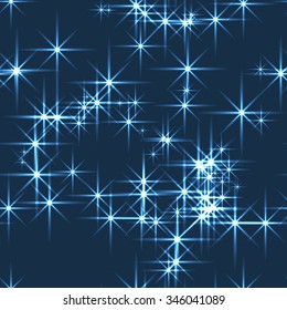 Seamless vector pattern. Blue abstract Christmas glittering background with stars. 