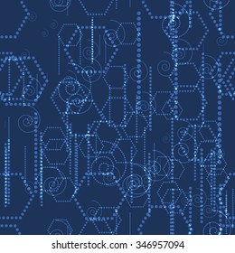 Seamless vector pattern. Blue abstract Christmas glittering background with hexagons.