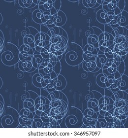 Seamless vector pattern. Blue abstract Christmas glittering background with spirals.