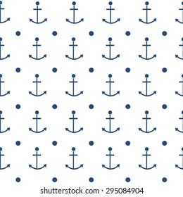 Seamless vector pattern with blue anchors on white background.Design element for wallpapers,website background, baby shower invitation, birthday card,textile etc.EPS 8 file with pattern in swatch menu