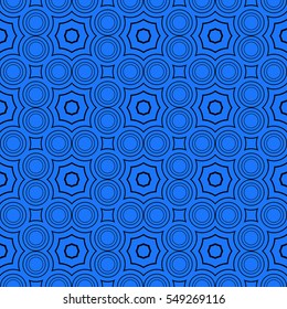 seamless vector pattern. blue, black color. simple circle element geometry ornament. interior decoration, wallpaper, presentation, fashion design