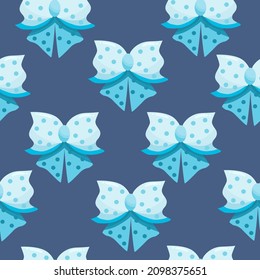 Seamless vector pattern of blue bow tie on a navy background
