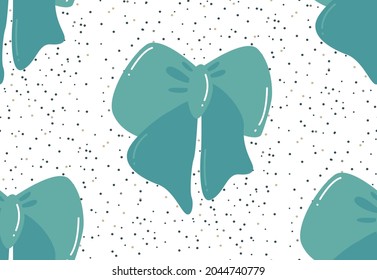 Seamless vector pattern with blue bows on white background. Simple romantic background witch decorative stylized ribbons.
