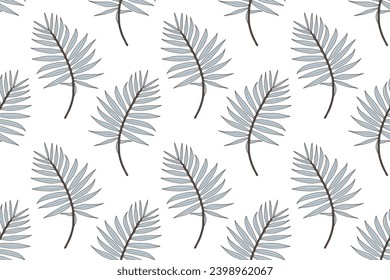 Seamless vector pattern with blue branches and leaves on a white background. Pattern for children's textiles, wrapping paper, wallpaper, covers.