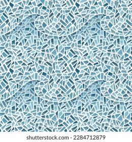 Seamless vector pattern. Blue clay broken mosaic, tiles waves Background.