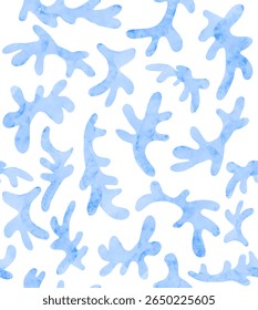 Padrão de vetor sem emenda com corais azuis em um fundo branco. Papel de parede náutico desenhado à mão simples. Impressão Criativa Moderna Com Elementos De Recife. Padrão Tropical Com Corais Índigo. RGB