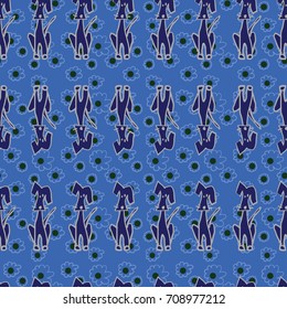 Seamless vector pattern with blue dogs blue background
