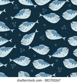 The seamless vector pattern with the blue fishes