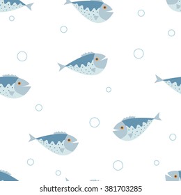 The seamless vector pattern with the blue fishes