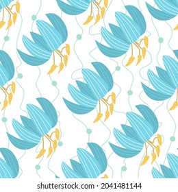 Seamless vector pattern with blue flowers on a white background. Floral pattern for printing on packaging and for wallpaper on the wall