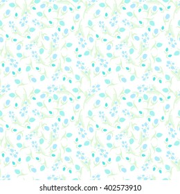 Seamless Vector Pattern of Blue Flowers and Leaves