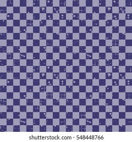 Seamless vector pattern. Blue geometric checkered brown background with squares. Grunge texture with attrition, cracks and ambrosia. Old style vintage design. Graphic illustration..