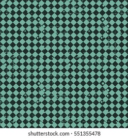 Seamless vector pattern. blue geometric checkered background with rhombus. Grunge texture with attrition, cracks and ambrosia. Old style vintage design. Graphic illustration