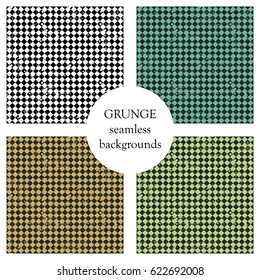 Seamless vector pattern. blue geometric checkered background with rhombus. Grunge texture with attrition, cracks and ambrosia. Old style vintage design. Graphic illustration.