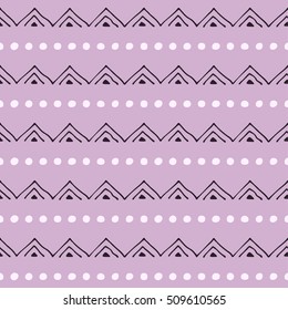 Seamless vector pattern. Blue geometrical background with hand drawn little decorative elements. Print with ethnic, folk, traditional motifs. Graphic vector illustration. 