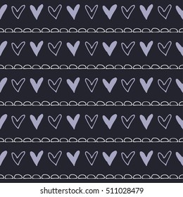 Seamless vector pattern. Blue geometrical background with hand drawn little decorative elements. Print with ethnic, folk, traditional motifs. Graphic vector illustration. 