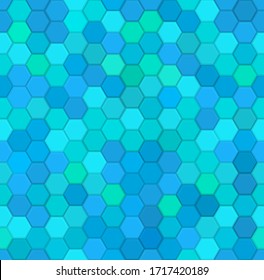 Seamless vector pattern of blue honeycomb mosaic. Blue hexagon tiles background. Print for wrapping, decor, web backgrounds, scrapbooking, etc. Follow other mosaic patterns in my collection.
