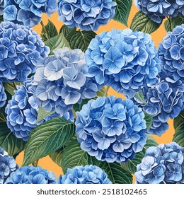 Patrón de Vector sin fisuras con flores de hortensias azules aisladas sobre un fondo cambiante. Ilustración de estilo de pintura de Antiguas.