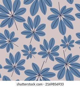 Seamless vector pattern with blue leaves on a beige background