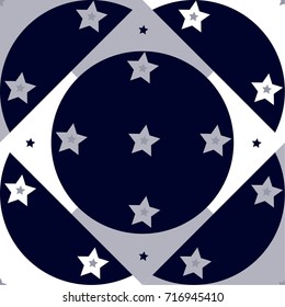 Seamless vector pattern. Blue monochrome background. Geometric stars ornament endless pattern.