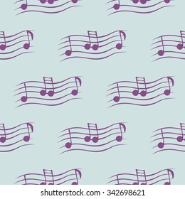 Seamless vector pattern, blue music symmetrical background with notes.