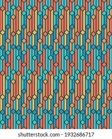 seamless vector pattern in blue and orange colors with dark green background, repeatable abstract squares with bold lines