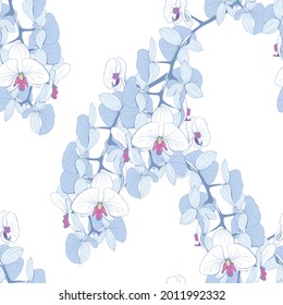 Seamless vector pattern with blue orchids