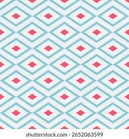 Seamless vector pattern with blue and red rhombuses. Pastel color endless background. Geometric pattern. For clothes, wallpaper, wrapping paper, fabric, backdrop.