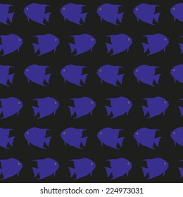 seamless vector pattern with blue school of fish on dark background