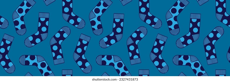 Seamless vector pattern of blue socks in circles.